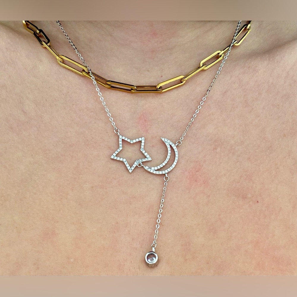 Moon & Star Diamond Necklace